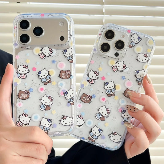 Star Kitty Cat Sparkling Pink Edge Transparent Case Phone Case For iPhone