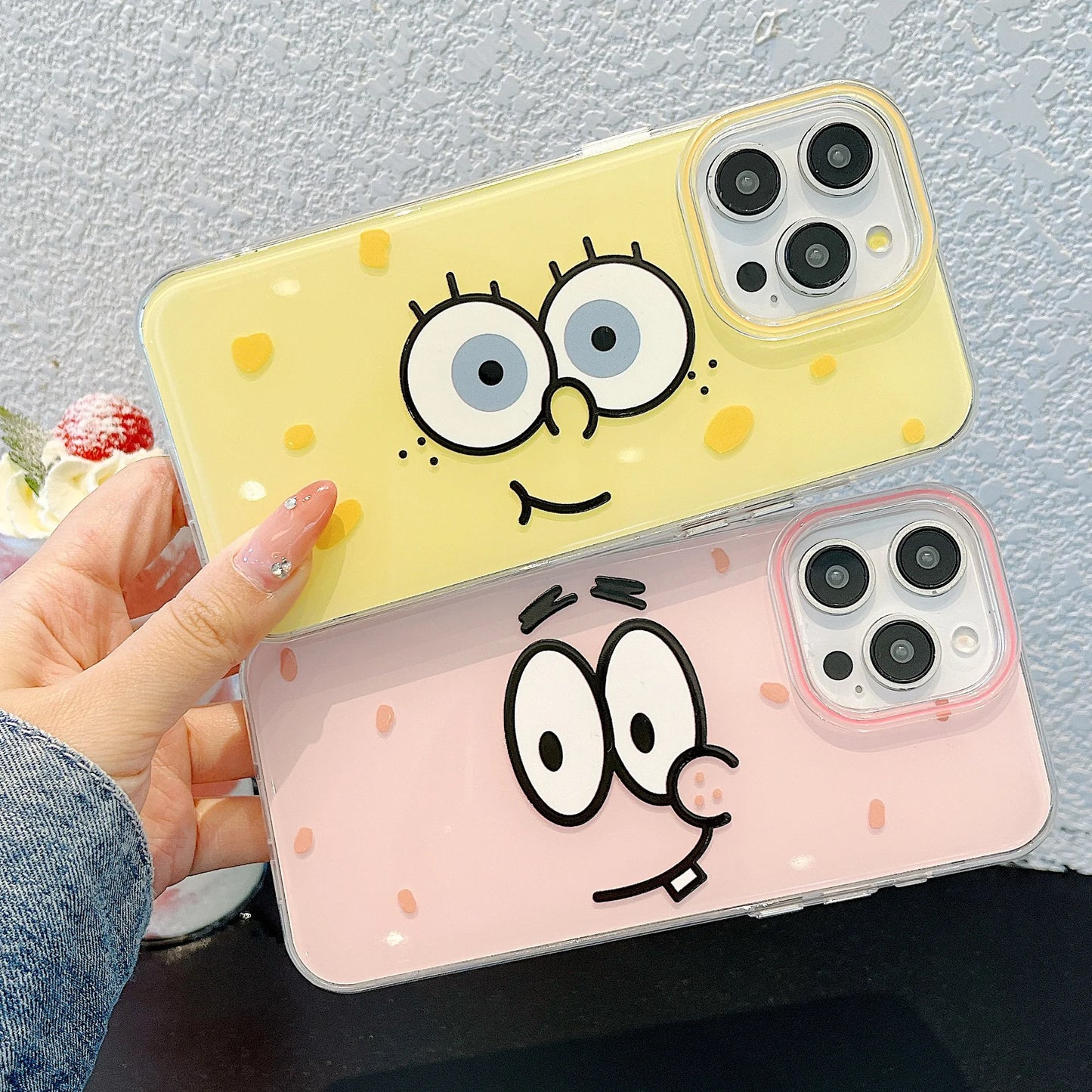 Korean Cute Cartoon Spongebob SquarePants Couple Phone Case For iPhone
