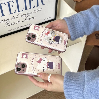 Leather Pattern Cute Hello Kitty Holder Phone Case