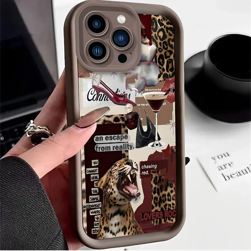 Fashionable Leopard Print Collage Plain Case For iPhone