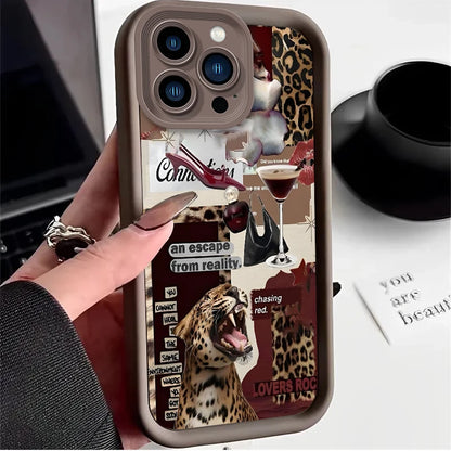 Fashionable Leopard Print Collage Plain Case For iPhone
