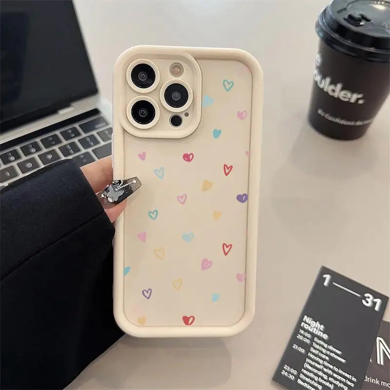 Love Heart Print Matte Soft Shockproof Cover Phone Case For IPhone