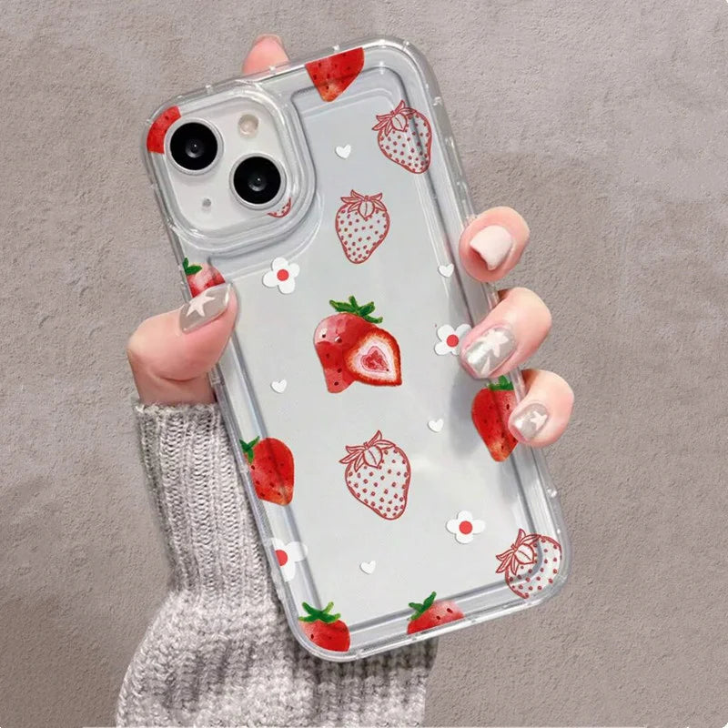 Summer Strawberry Flowers Print Clear Phone Case