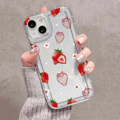 Summer Strawberry Flowers Print Clear Phone Case