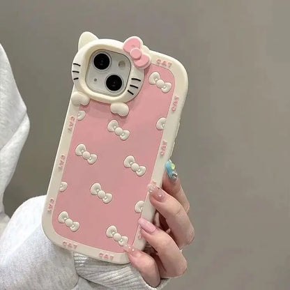 Hello Kitty Cartoon 3D Head Phone Case For iPhone