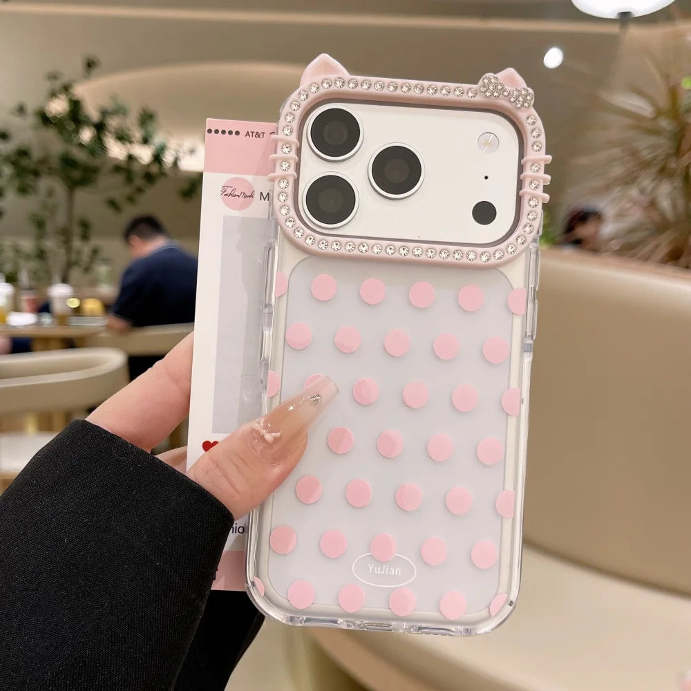 Glitter Cat Ear Polka Dot Matte Case  For iPhone