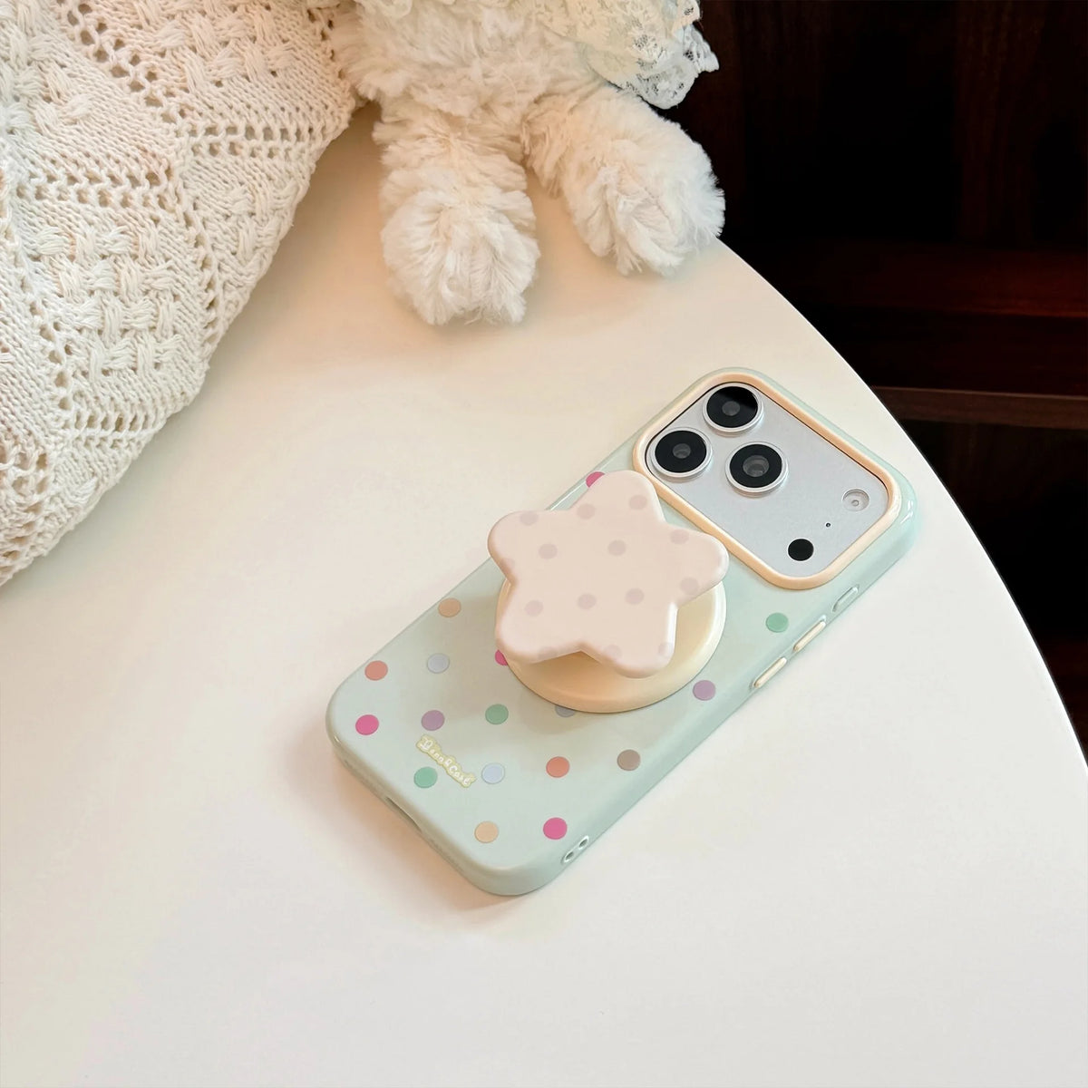 Korean Full Screen Colorful Polka Dots Stars Magnetic Bracket Phone Case For iPhone