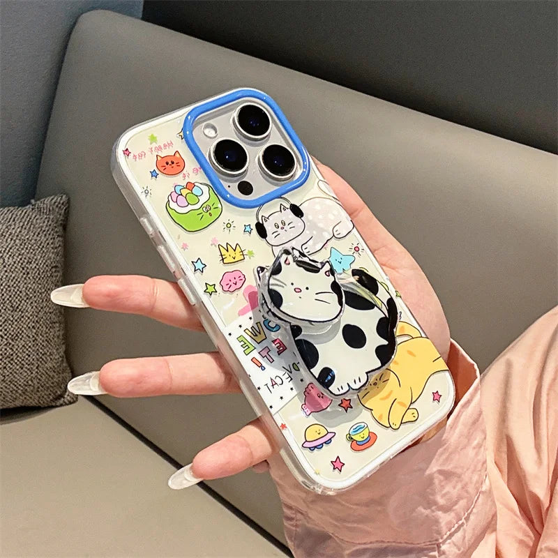 Korean Cute Cartoon Cat Stand Phone Case