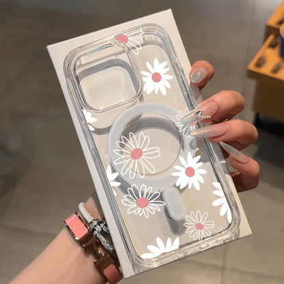 Honeybee Flower Pattern Magnetic Clear Phone Case For iPhone