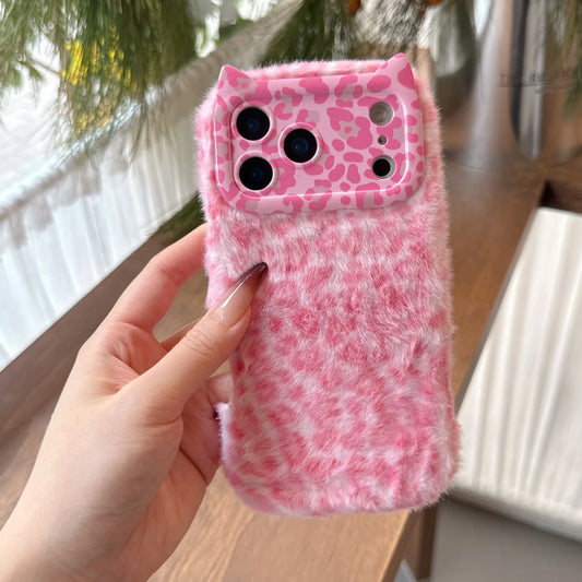 Plush Leopard Phone Case For iPhone