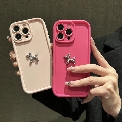 Cute 3D Sliver Balloon Dog Silicone Soft Phone Case For iPhone