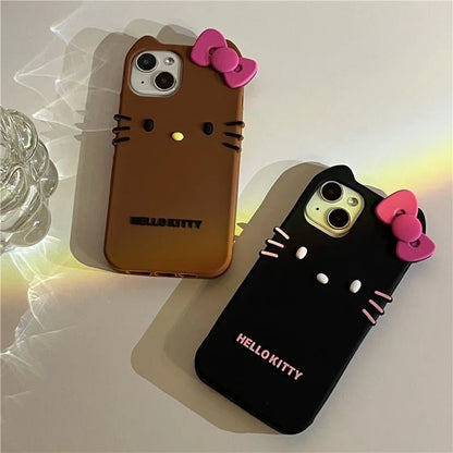 Hello Kitty Cartoon 3D Bow Phone Case For iPhone