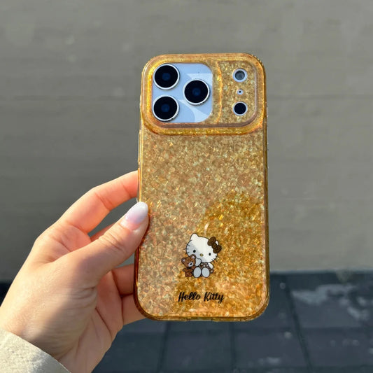 Luxury Double Layer Golden Bottom Kitty Cat Case Phone Case For iPhone