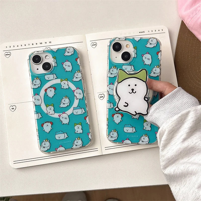 Kawaii Cartoon Bear Stand Magnetic Phone Case