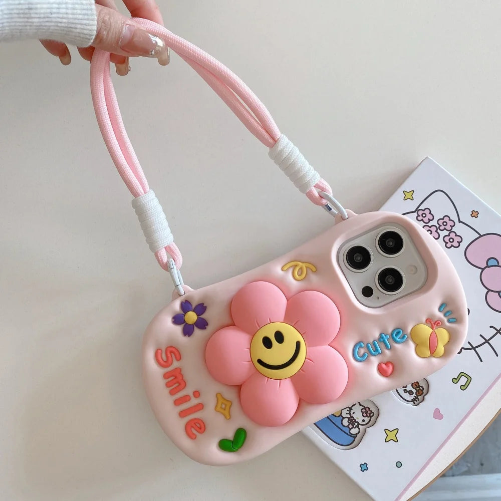 Summer Cute Three Dimensional Pink Smiley Face Flower Phone Case