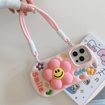 Summer Cute Three Dimensional Pink Smiley Face Flower Phone Case