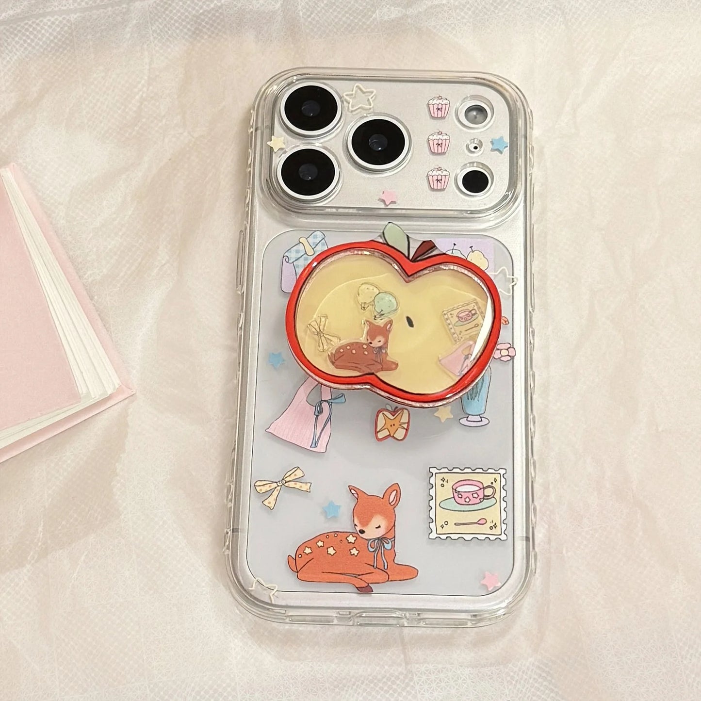 Cartoon Deer Graffiti Apple Quicksand Shake Bracket Phone Case For iPhone