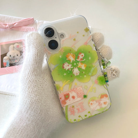 Cartoon cute Lucky Cat Clover Star Phone C ase