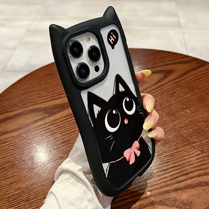 Cute Big Eyed Cat Pattern Cat's Ears Phone Case For iPhone