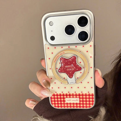 Korean Red Stars Fold Stars Magnetic Bracket Plating Phone Case For iPhone