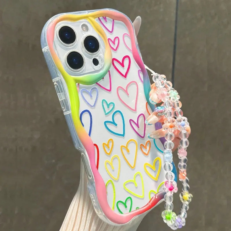 Lovely Colorful Heart Wavy-edge Phone Case For iPhone