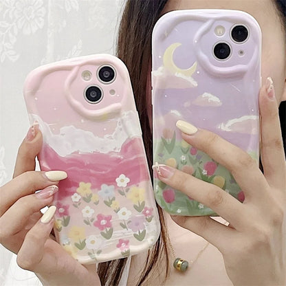 Flower 3D Wavy Curved Edge Soft Clear TPU Phone Case For iPhone