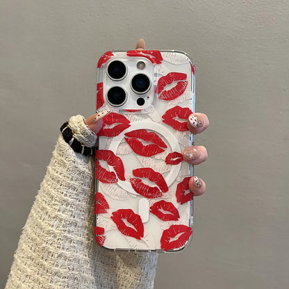 Red Lip Print For Magsafe Magnetic Wireless Charing Phone Case