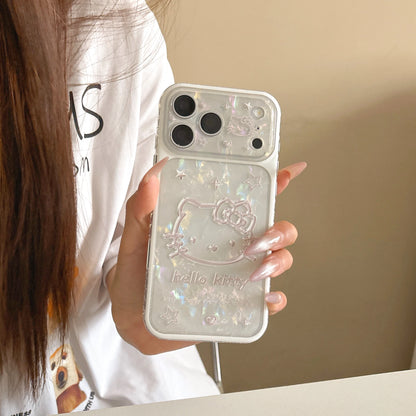 Korean Cute Cartoon Sanrio Hello Kitty 3D Beige Embossed Shockproof Phone Case For iPhone