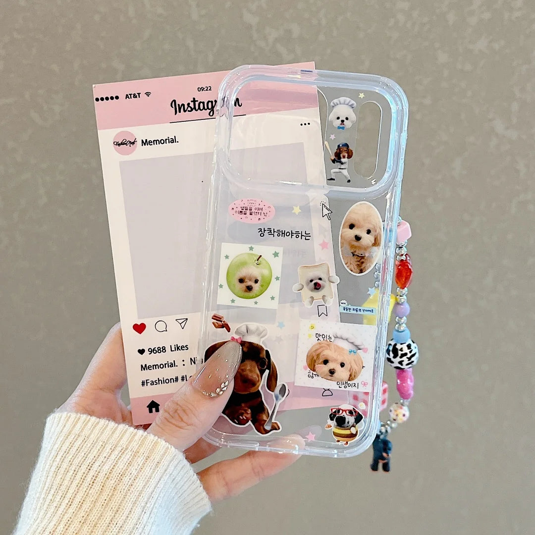 Korean Cute Cartoon Dog Cat Pattern Phone Case For iPhone