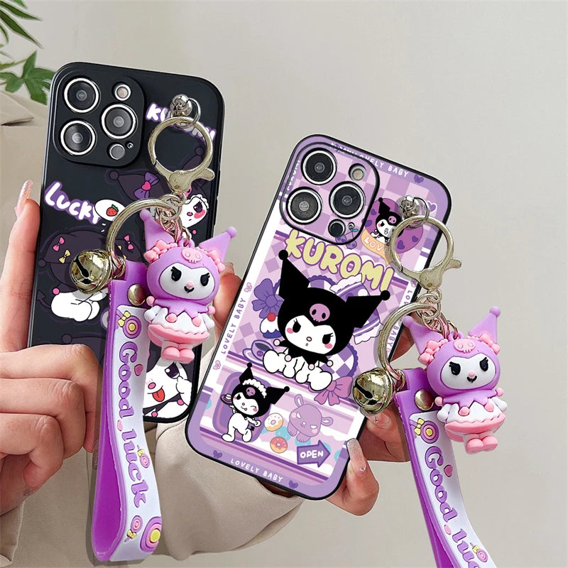 Kuromi Pendant Wrist Strap Phone Case For iPhone