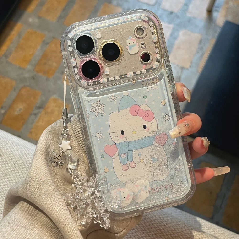 Beautiful Flower Flowing Sand Snowman Kitty  Is Suitable For Apple Phone Case