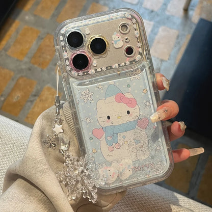 Beautiful Flower Flowing Sand Snowman Kitty  Is Suitable For Apple Phone Case