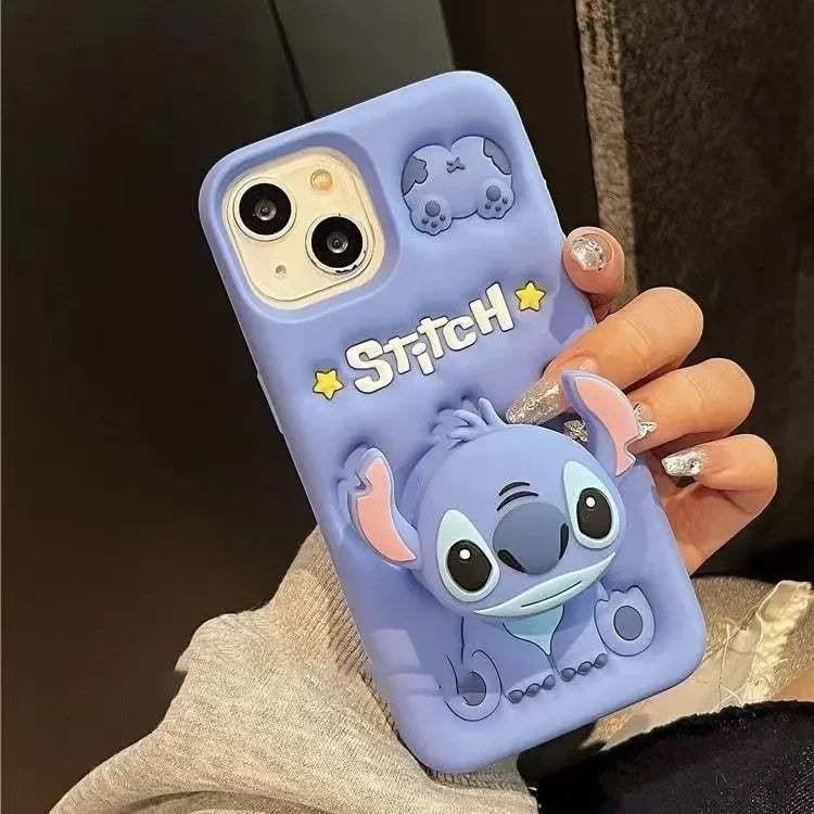 Cute Stitch Head Grip Tok Holder Silicon Soft Phone Case For iPhone