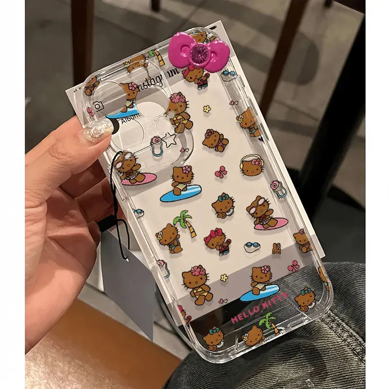 Hello Kitty Bow Surfing Black Sexy Phone Case For iPhone