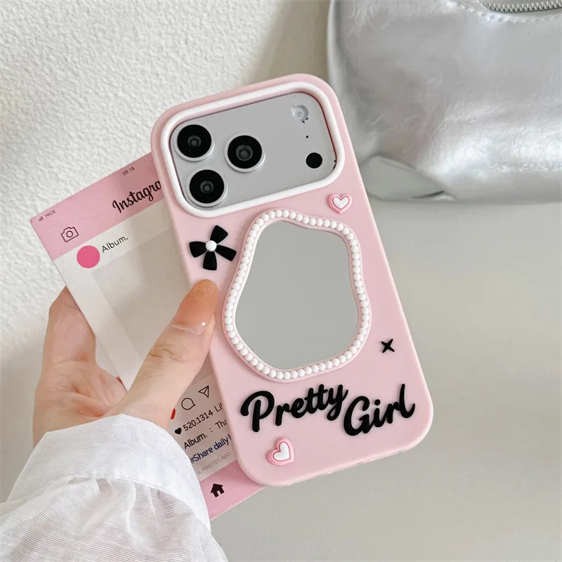 Luxury 3D Bowknot Love Heart irregular MakeUp Mirror Phone Case For iPhone