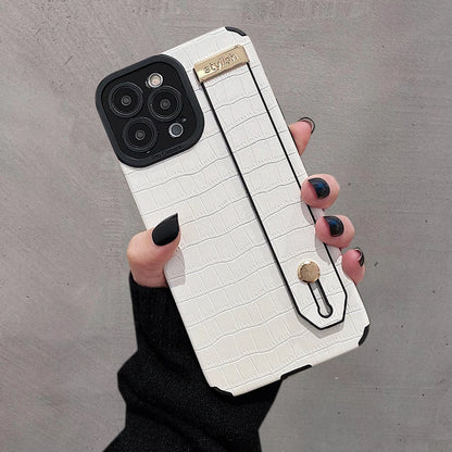 Imitation Crocodile Skin Leather Hand Wrist Strap Holder Phone Case