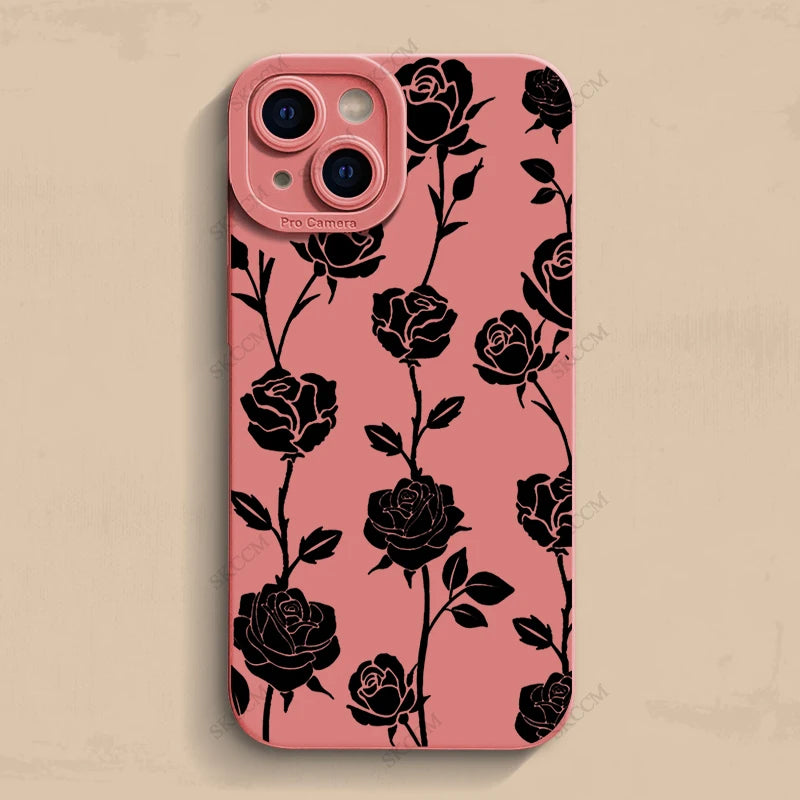 Luxury Matte Soft Silicone Flower Phone Case For iPhone