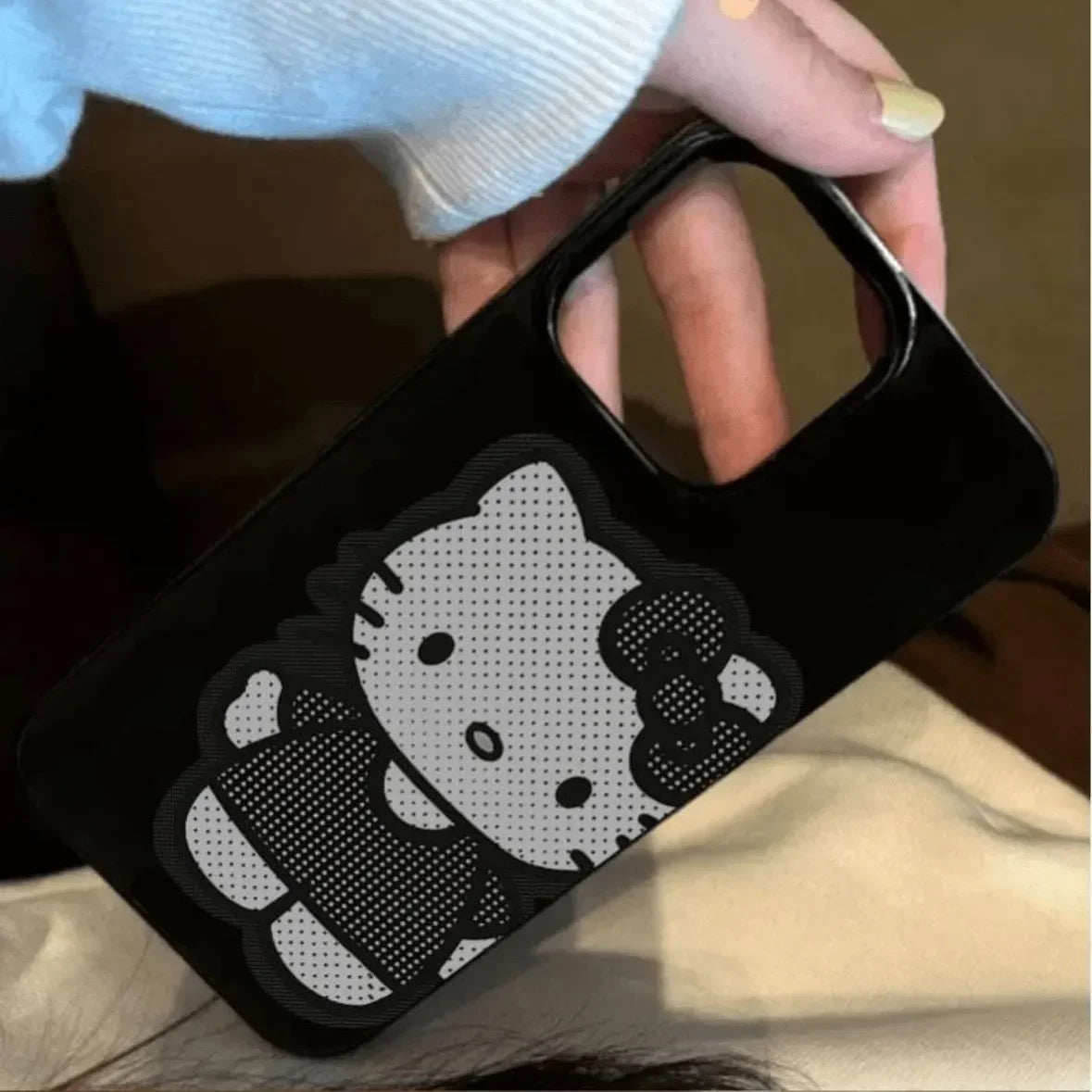 Black White Hello Kitty Red Bow Strap Phone Case For iPhone