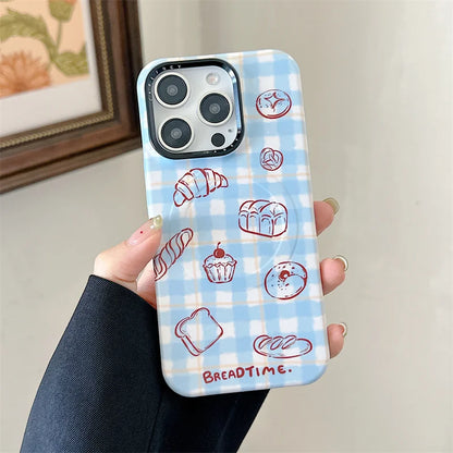 Fashion Blue Checkered Bread Magnetic Phone Case