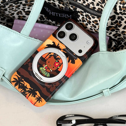 Luxury Black Skin Sanrio Hello Kitty Magnetic Stand Phone Case For iPhone