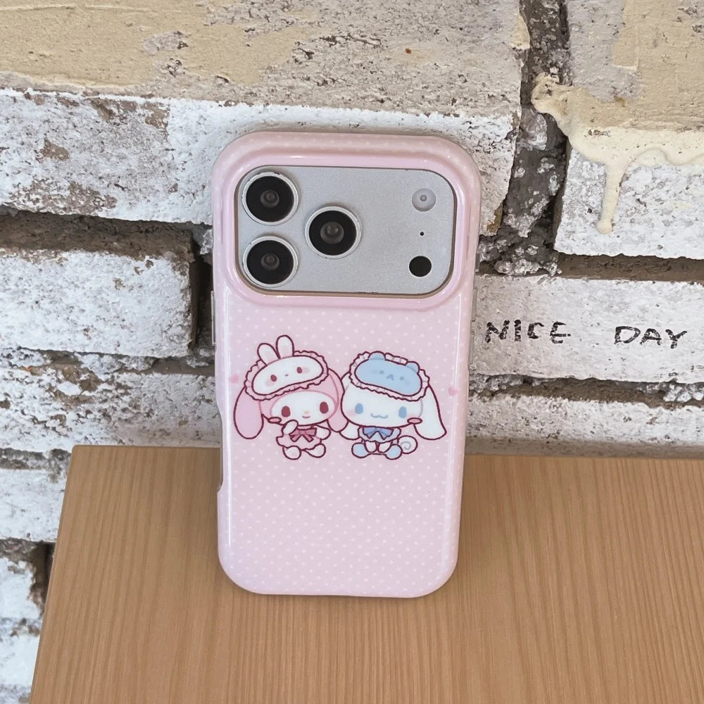 Sanrio My Melody Cinnamoroll Phone Case Pink Polka Dot Large Camera Window Glossy Anti-drop Soft Phone Shell For iPhone