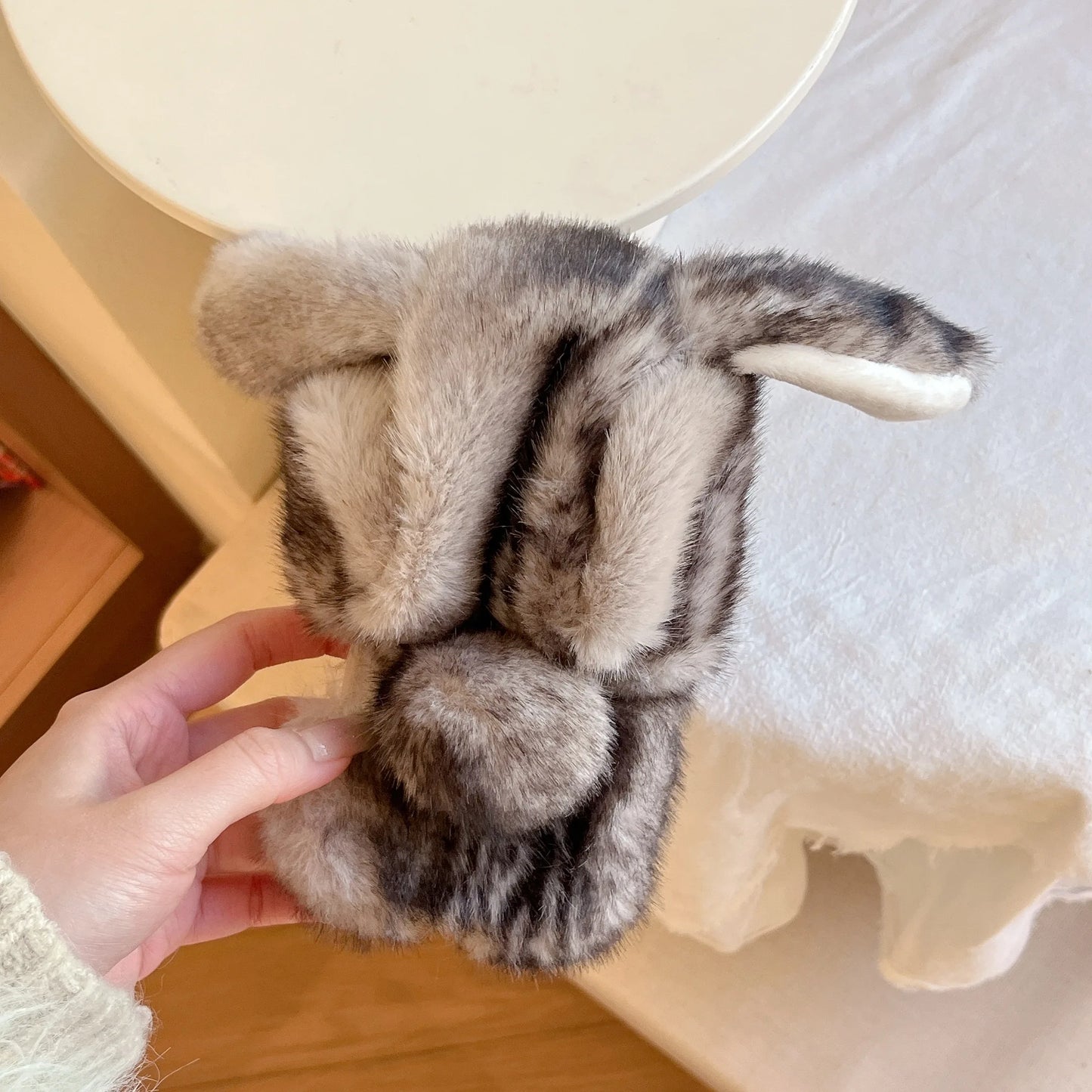 Cute Warm Rabbit Ear Hat Plush Mobile Phone Case For iPhone