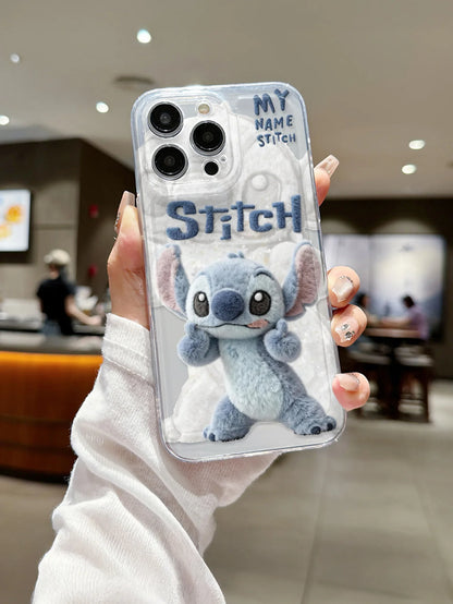 Disney Plush Stitch Love Phone Case Shockproof Cover  For iPhone