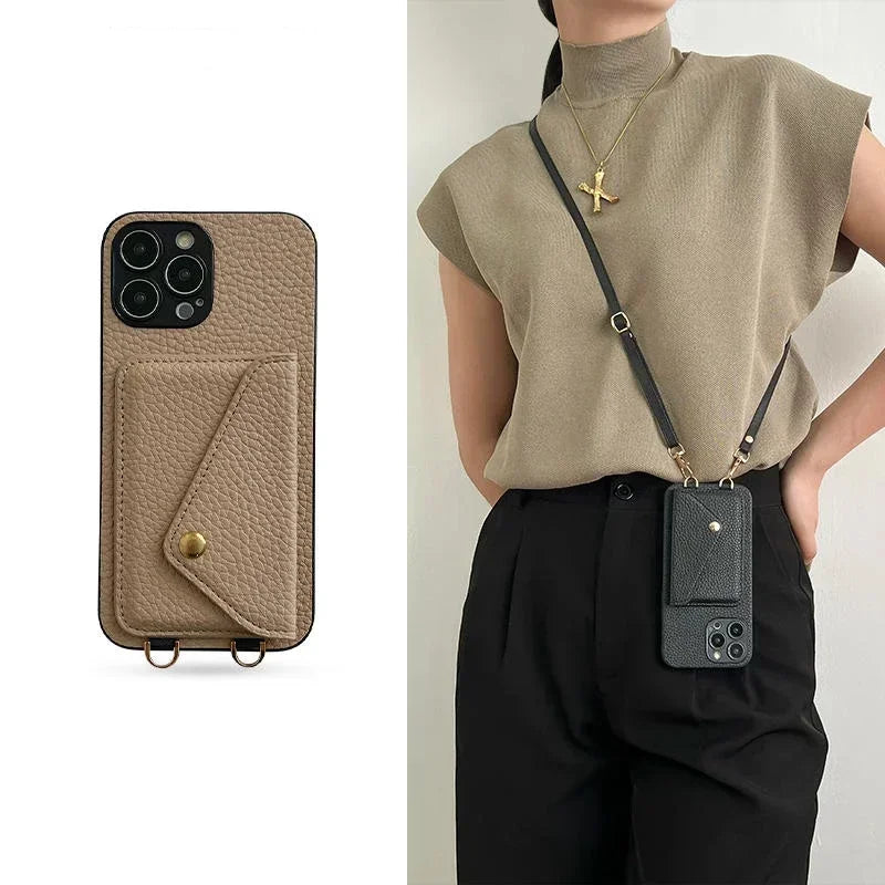 Crossbody Strap Lanyard Leather Phone Case For iPhone