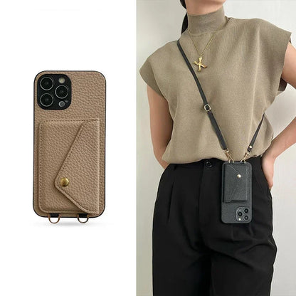 Crossbody Strap Lanyard Leather Phone Case For iPhone