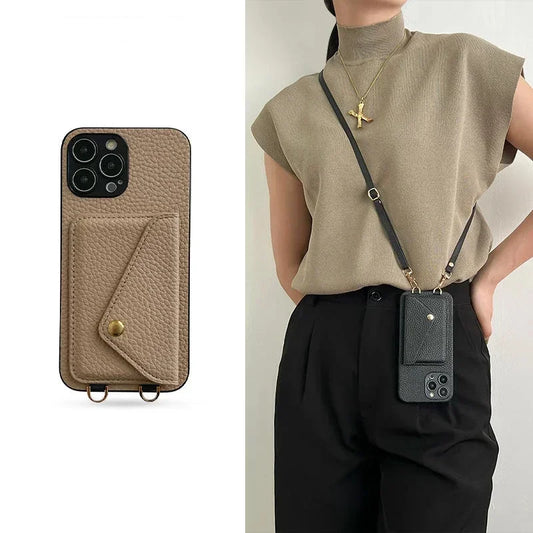 Crossbody Strap Lanyard Leather Phone Case For iPhone