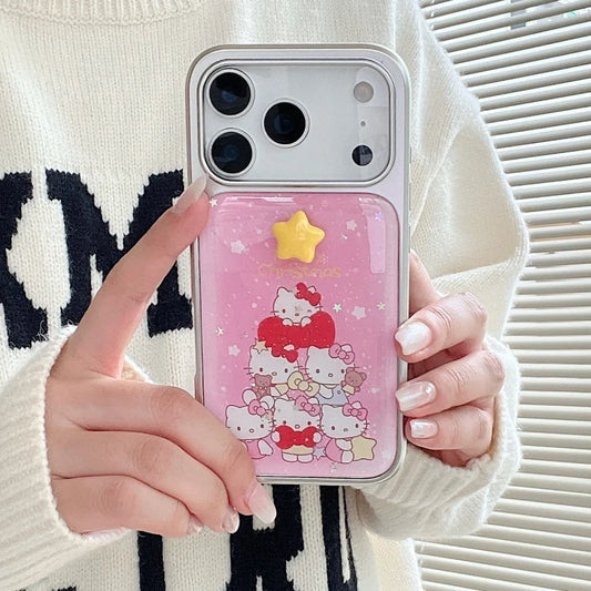 Cute Electroplated Silver Drip Glue Pink Christmas Kitty Phone Case