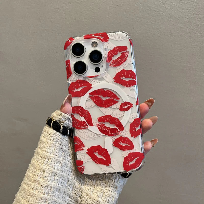 Red Lip Print For Magsafe Magnetic Wireless Charing Phone Case