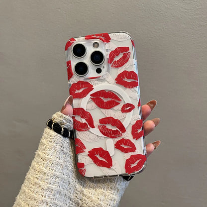 Red Lip Print For Magsafe Magnetic Wireless Charing Phone Case
