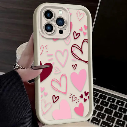 Pink Heart-Shaped Pattern Phone Case For iPhone